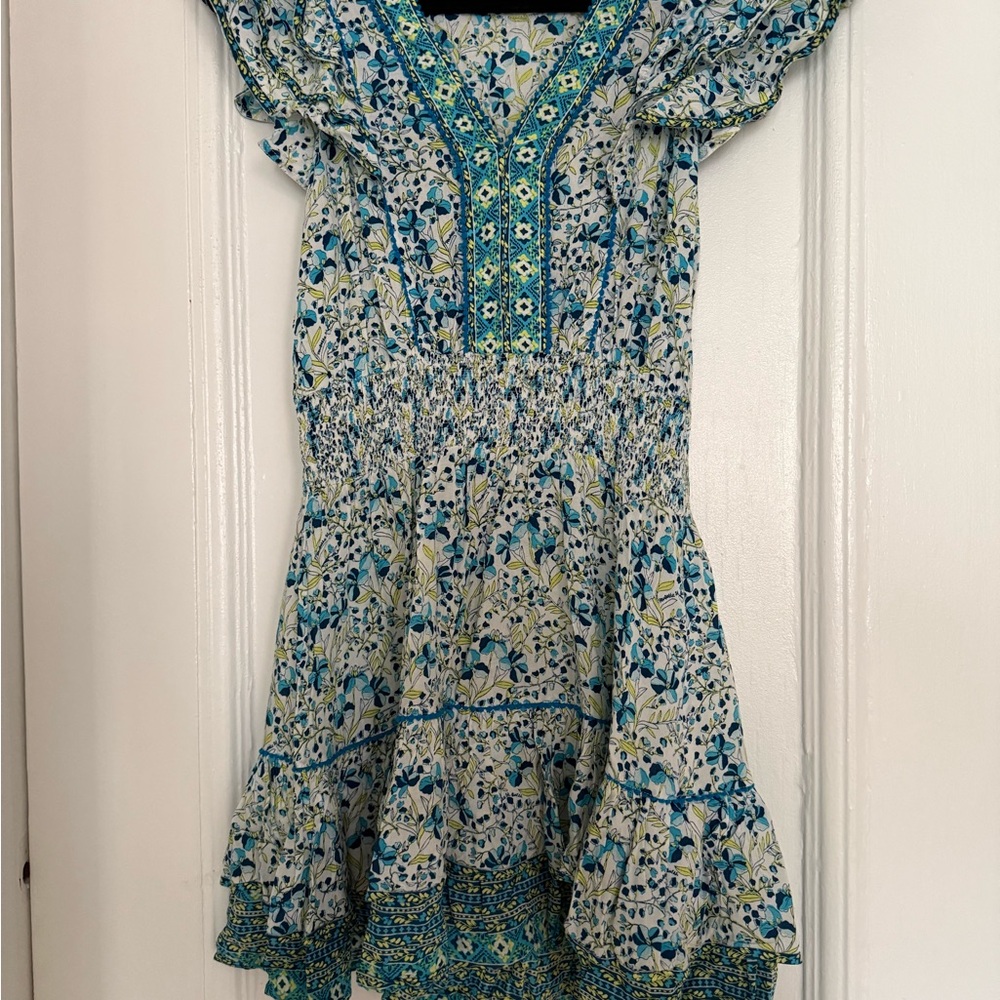 Poupette St Barth Floral Smocked Dress with Ruffle Sleeves